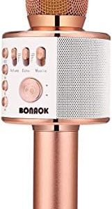 BONAOK Wireless Bluetooth Karaoke Microphone,3-in-1 Portable Handheld Karaoke Mic Speaker Machine Home Party Birthday for All Smartphones PC(Q37 Rose Gold)
