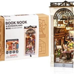 Rolife DIY Book Nook Kits for Adults, Miniature Dollhouse Booknook Kit, 3D Wooden Puzzle Creative Decorative Bookends Bookshelf Diorama Insert Crafts Hobbies Gifts (Arcade Dating)