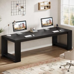 Tribesigns Two Person Desk, 86.6 Inches Extra Long Desk, Double Computer Writing Table, Wood Office Desks Workstation for Home Office, Black